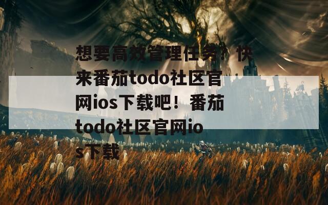 想要高效管理任务？快来番茄todo社区官网ios下载吧！番茄todo社区官网ios下载